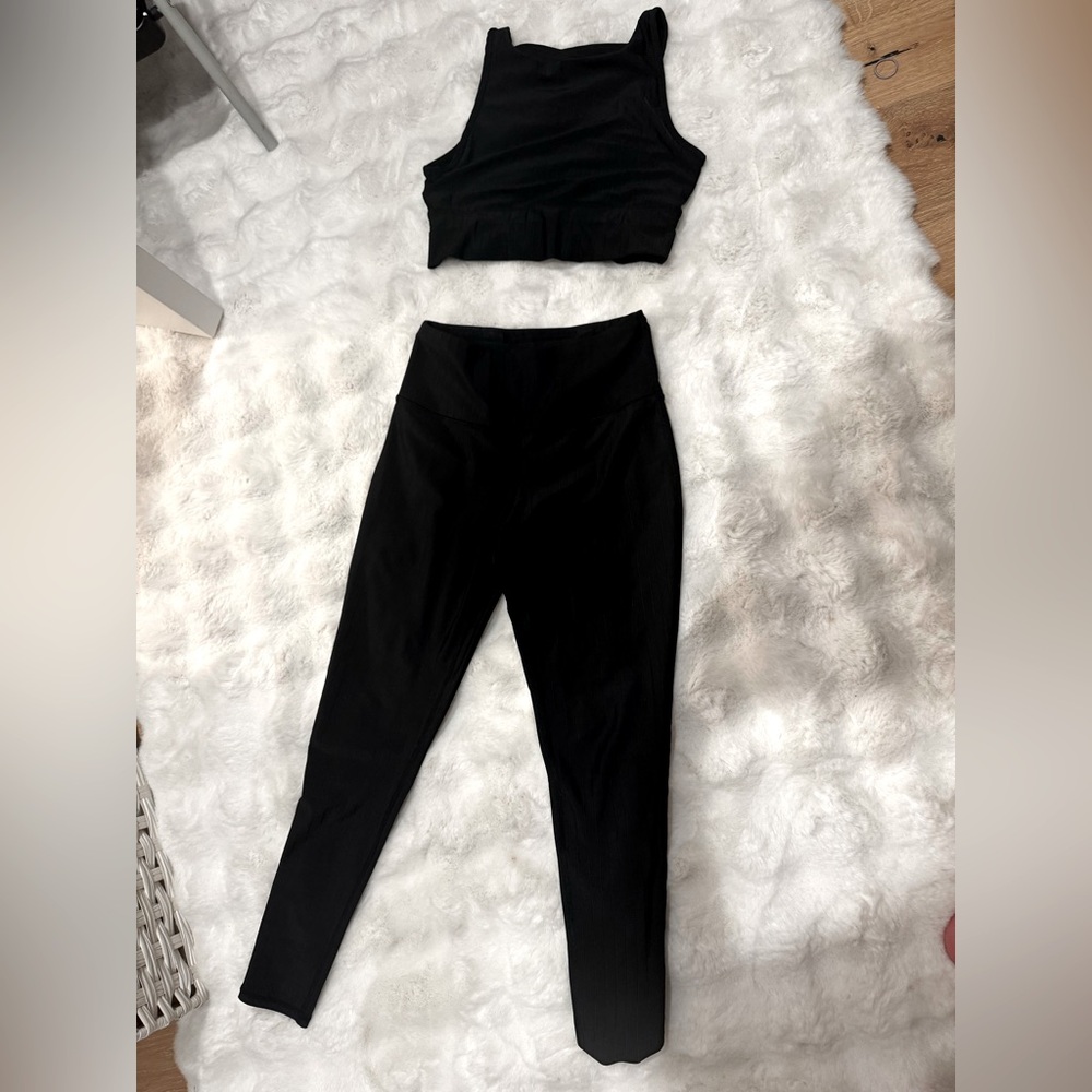 Betsey Johnson Activewear Set - Black Ribbed, Size Small